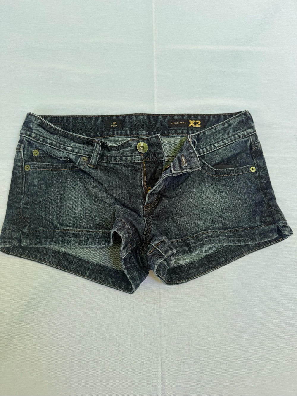 Stellah Washed Black Low-Rise Denim Short Shorts